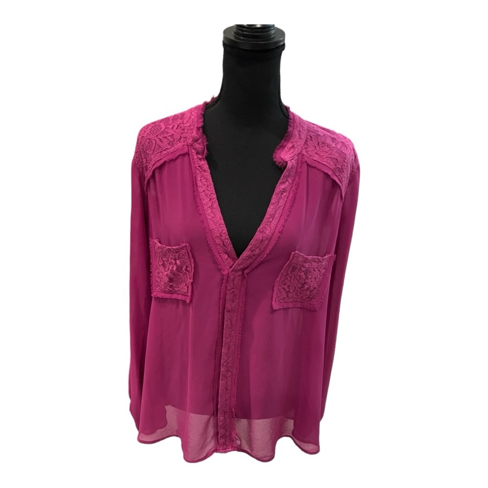 torrid Magenta Lace-Trim Sheer Blouse
